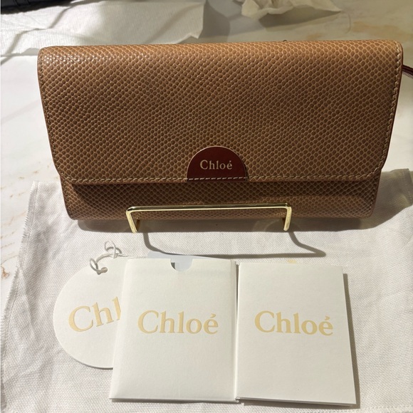 Chloé Brown lizard embossed Leather Continental Wallet w/ Dust Bag Auth - Picture 2 of 9